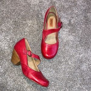 Miz Mooz Elroy Red Leather Upper Mary Jane Style Heels